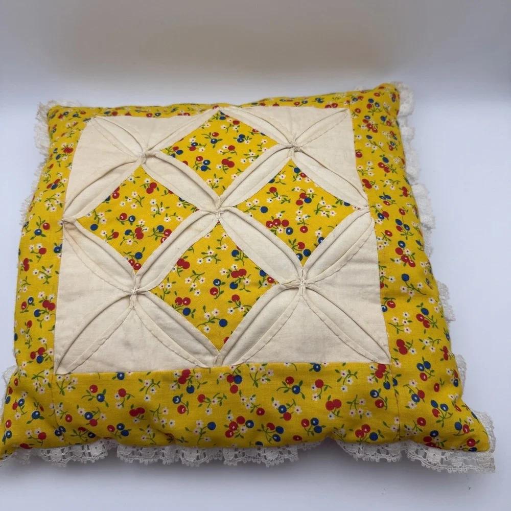 Cathedral Window Quilt Pattern Throw Pillow Handmade 12